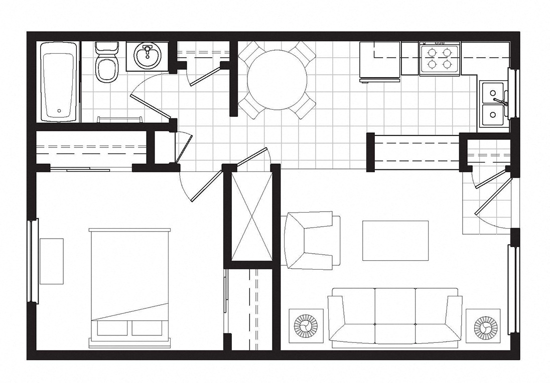 Floor plan for 1 bed, 1 bath, 546 sqft